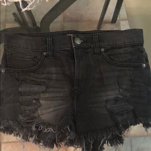 Mid rise black denim shorts